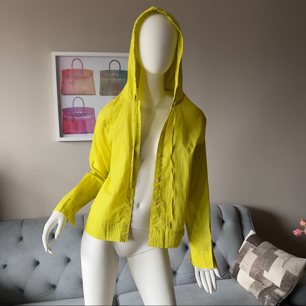 TOTEM Yellow Cotton Hooded Button Down Shirt Size 3 fits S-M